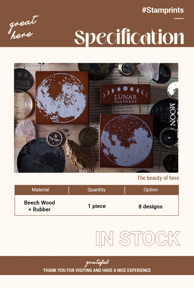 2Specification of Vintage Moon Phase Wooden Rubber Stamp