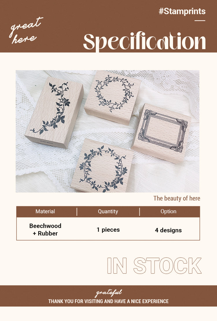 2Specification of Vintage Vine Wreath Wooden Rubber Stamp