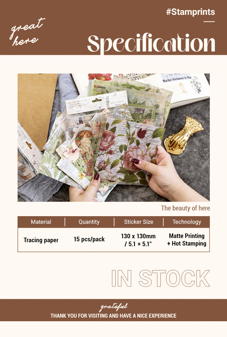 2Vintage Hot Stamping Flower Botanical Illustrated Sticker Pack