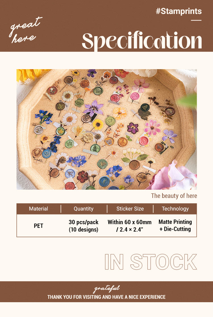 2Wax Seal Imprint Dried Flower Plant PET Stickers