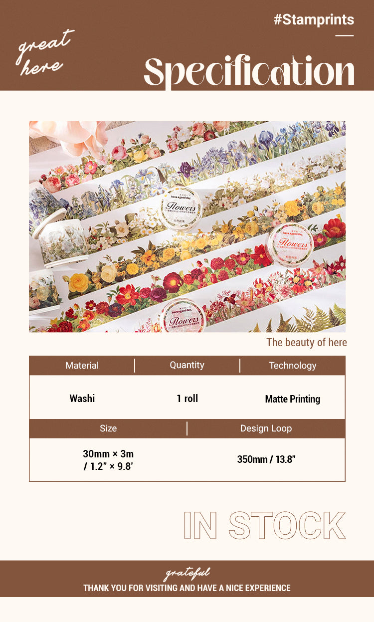 Specification of Romantic Flowers Plants Border Washi Tape