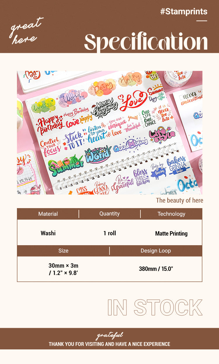 Specification of Colorful Magic English Words Washi Tape