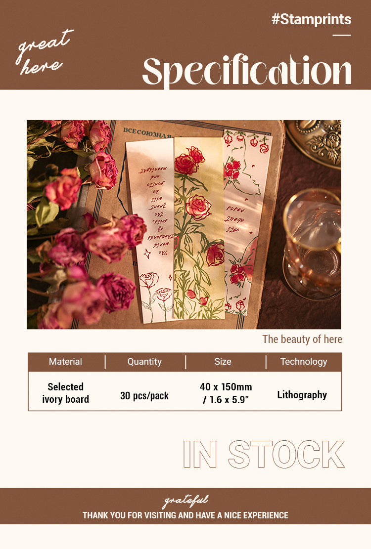  Universe of Roses Vintage Paper Bookmark Box Package Rose Illustration