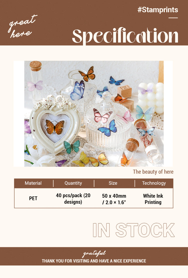 Specification of Vintage Translucent Butterfly PET Sticker Pack