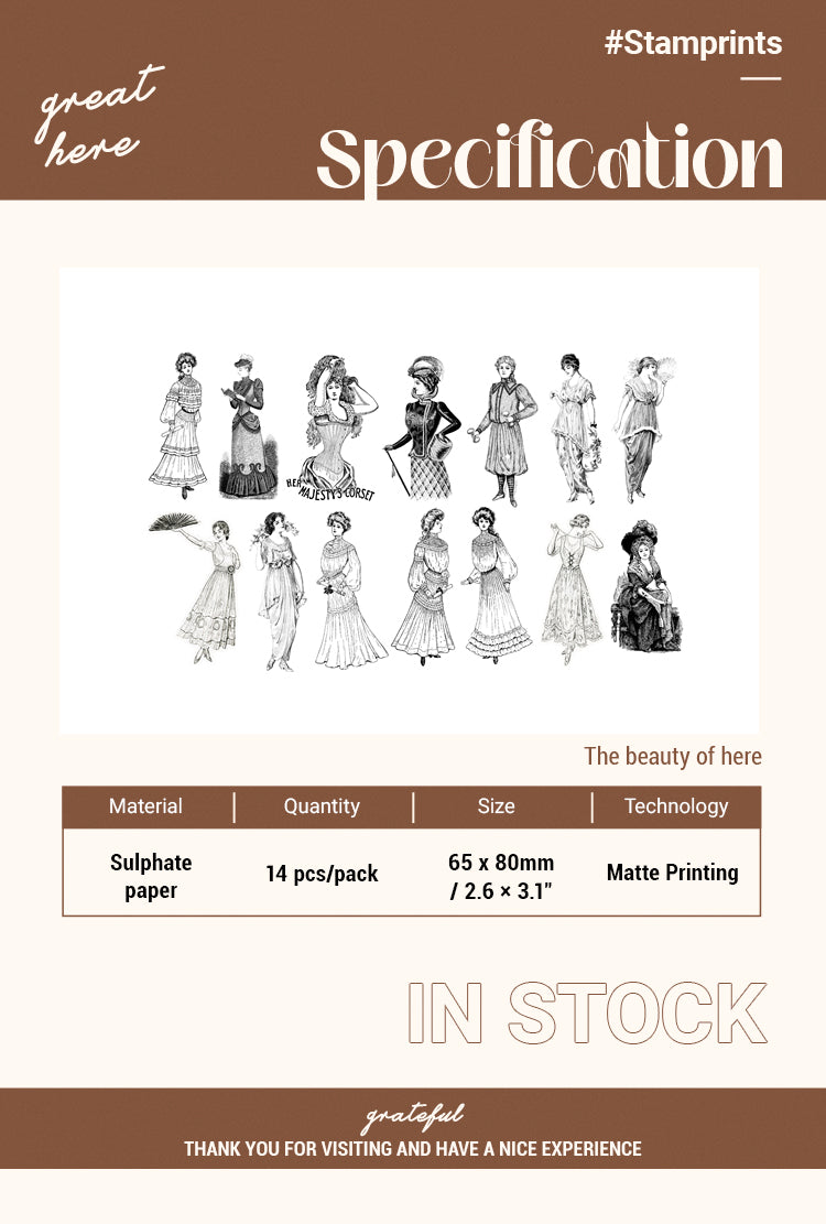 Specification of Vintage Character European Lady Journal Sticker