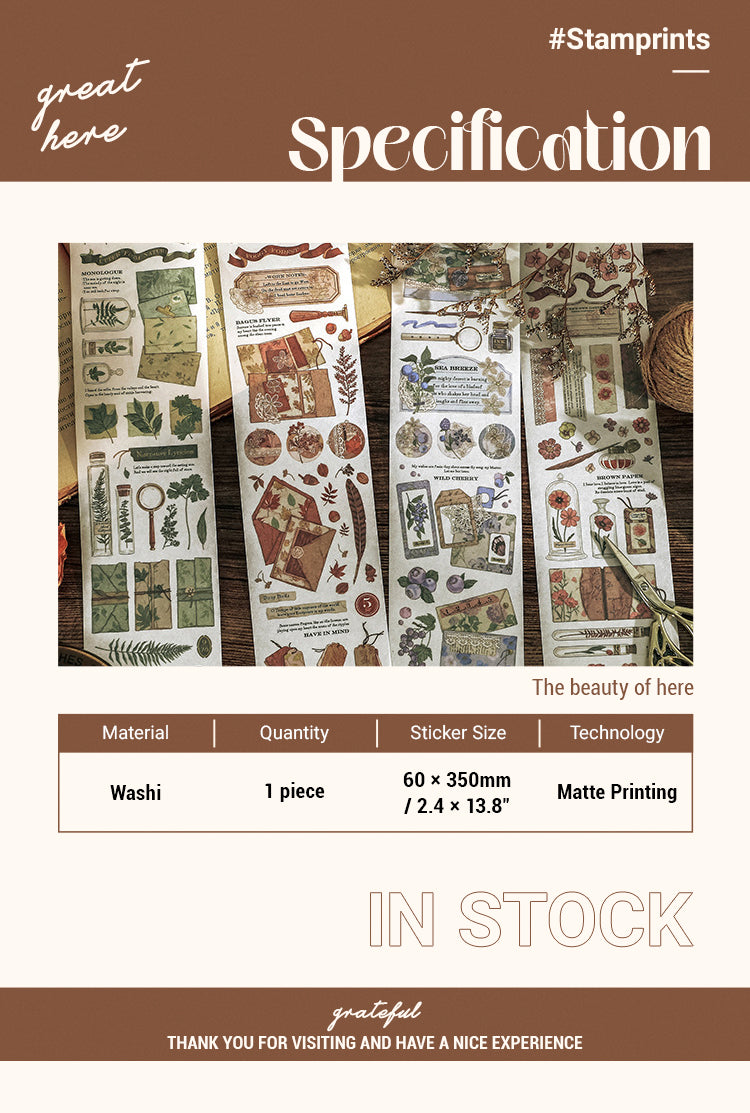 Specification of Vintage Plant Long Strip Washi Sticker