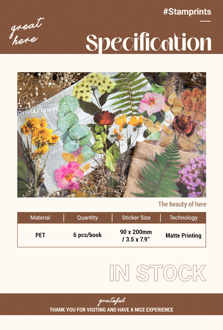 Specification of Translucent Vintage Dried Flowers PET Sticker