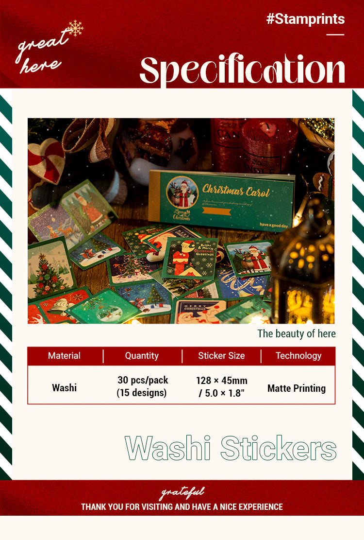 Specification of Vintage Christmas Carol Three-Grid Strip Sticker Book