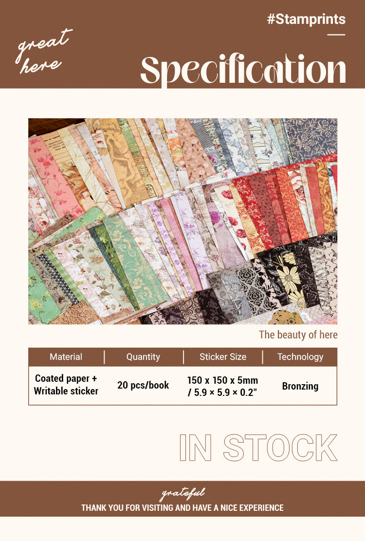 Specification of Time Series Vintage Square Background Sticker Book