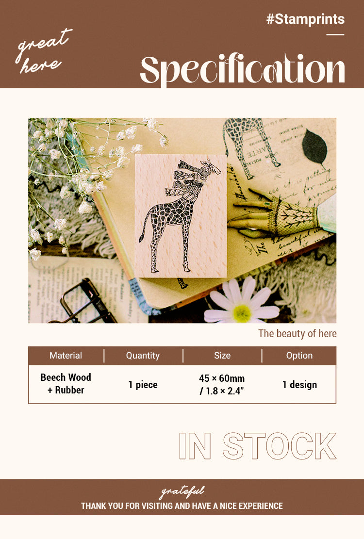 2 Giraffe with Scarves Wooden Rubber Stamp