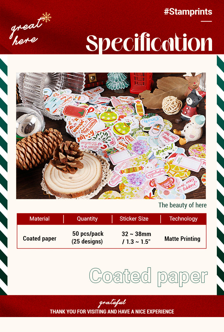 Specification of Cute Warm Christmas Oil Painting Journal Sticker