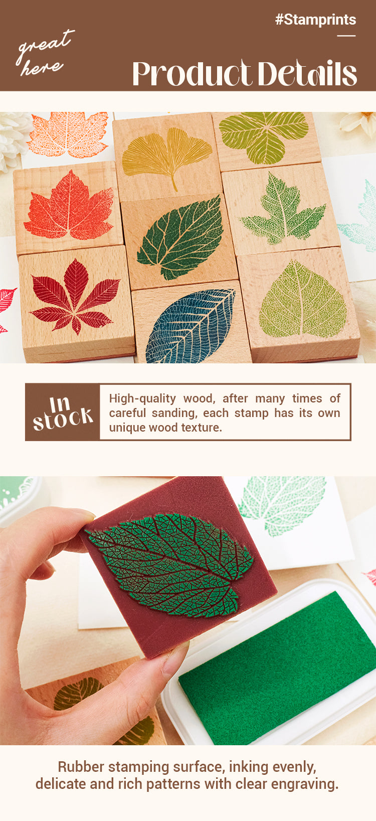 Characteristics of Leaf Wooden Rubber Stamp Ink Pad Set 1