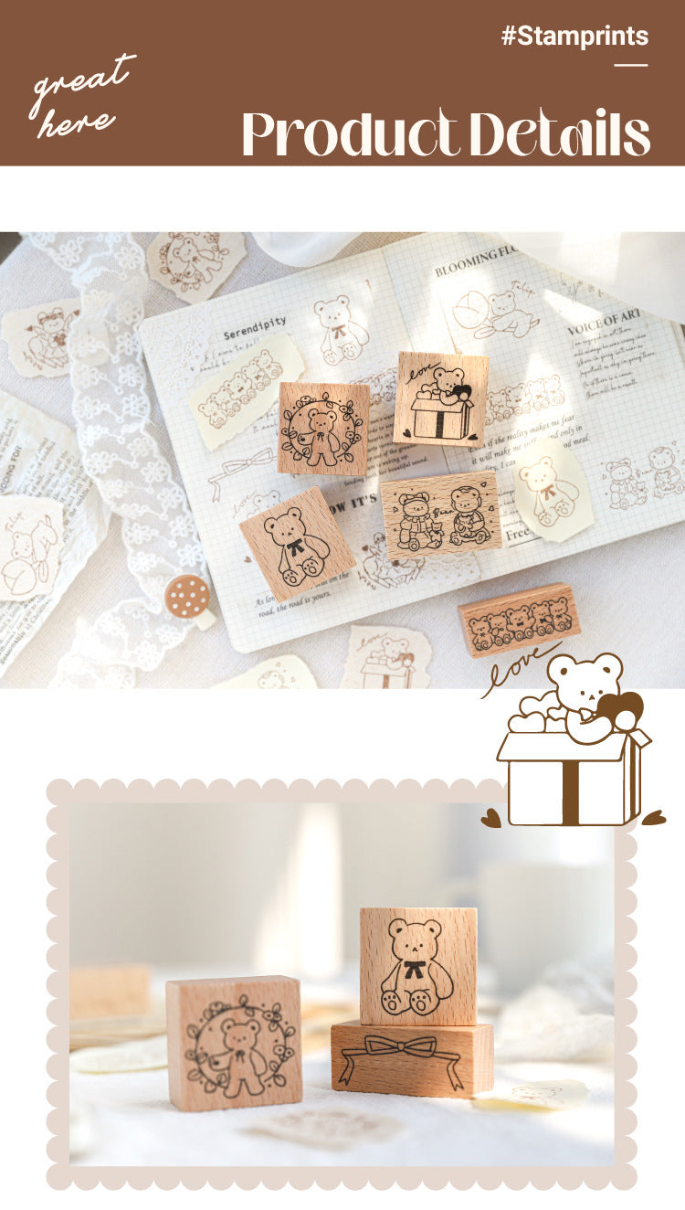 3Characteristics of Bear Paradise Cartoon Wooden Rubber Stamp1