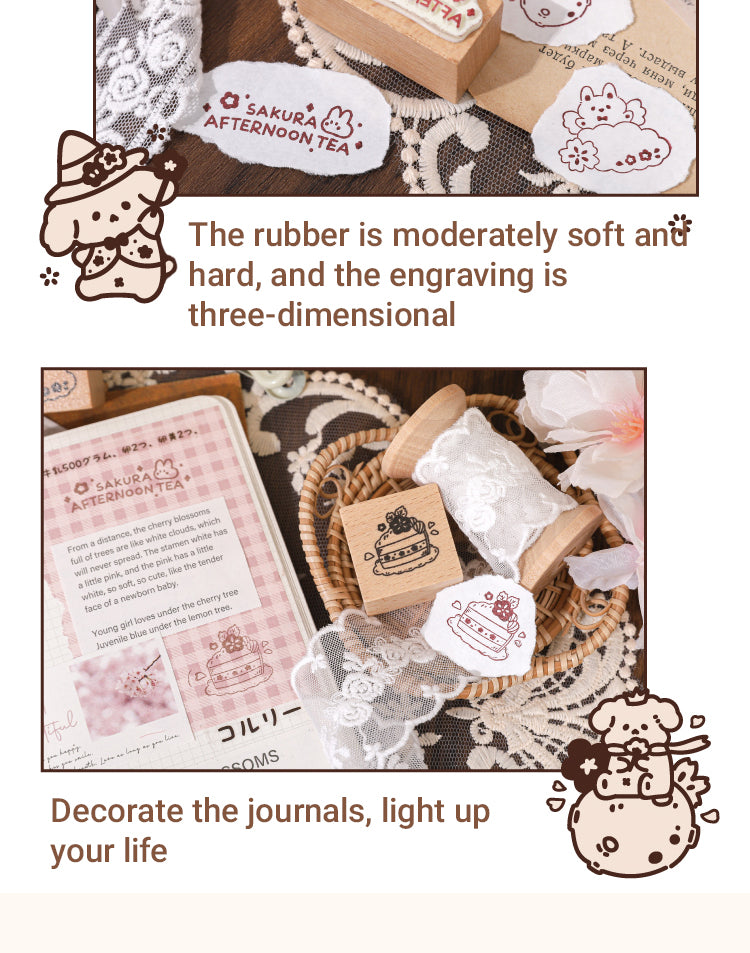 3Characteristics of Cartoon Afternoon Tea Cute Animals Wooden Rubber Stamp2