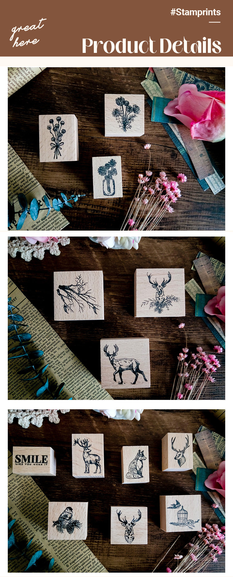 3Characteristics of Cute Elk Animal Wooden Rubber Stamp