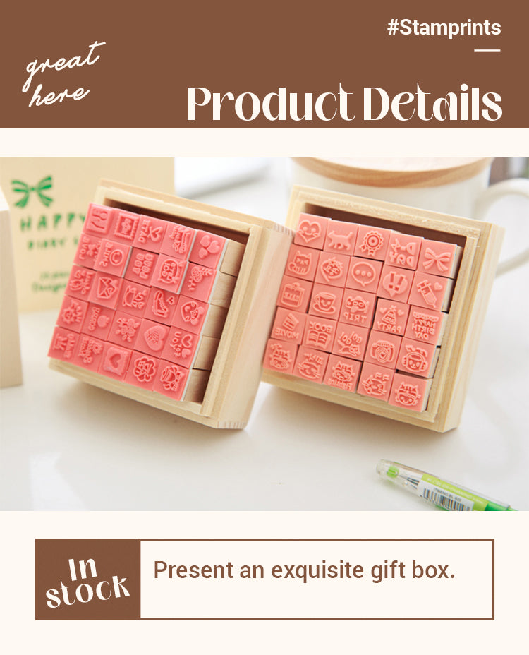 3Characteristics of Cute Mini Cartoon Boxed Wooden Rubber Stamp Set1