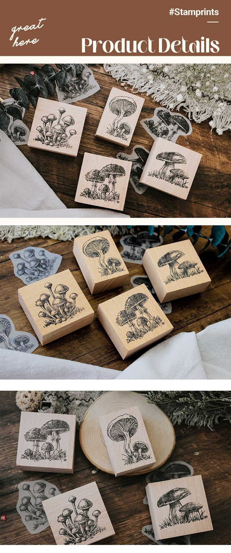 3Characteristics of Original Mushroom Botanical Wooden Rubber Stamp1