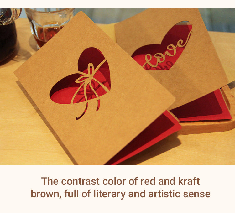 3Characteristics of Retro Kraft Hollow Rose Heart Holiday Greeting Card2
