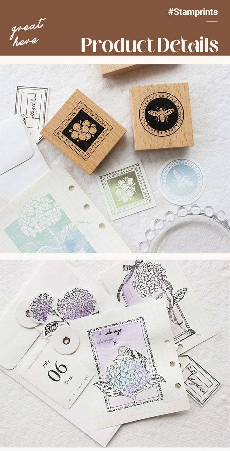 3Characteristics of Romantic Hydrangea Plant Wooden Rubber Stamp1