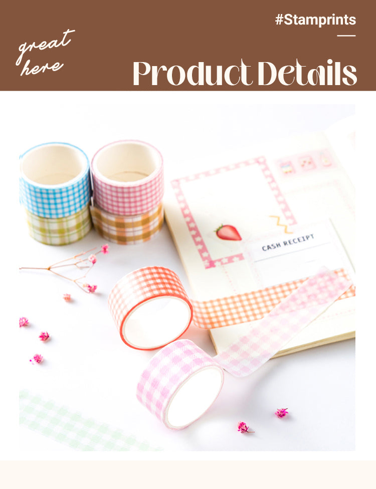 10 Piece Savory Pastel Grid Washi Tape Set