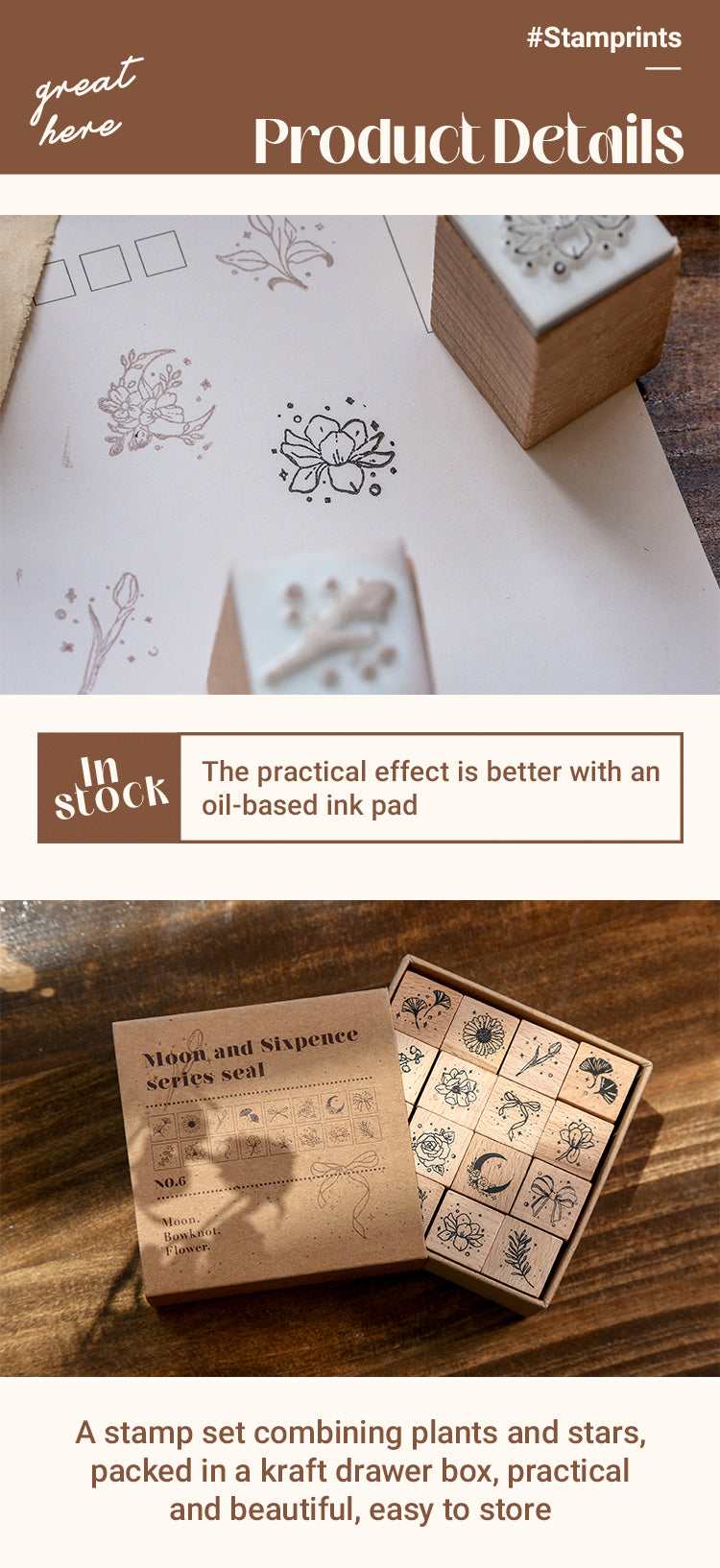 3Characteristics of Simple Plant Basic Wooden Rubber Stamp Set