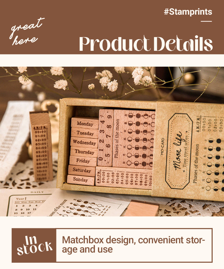 3Characteristics of Time Travel Vintage Perpetual Calendar Wooden Rubber Stamp Set1