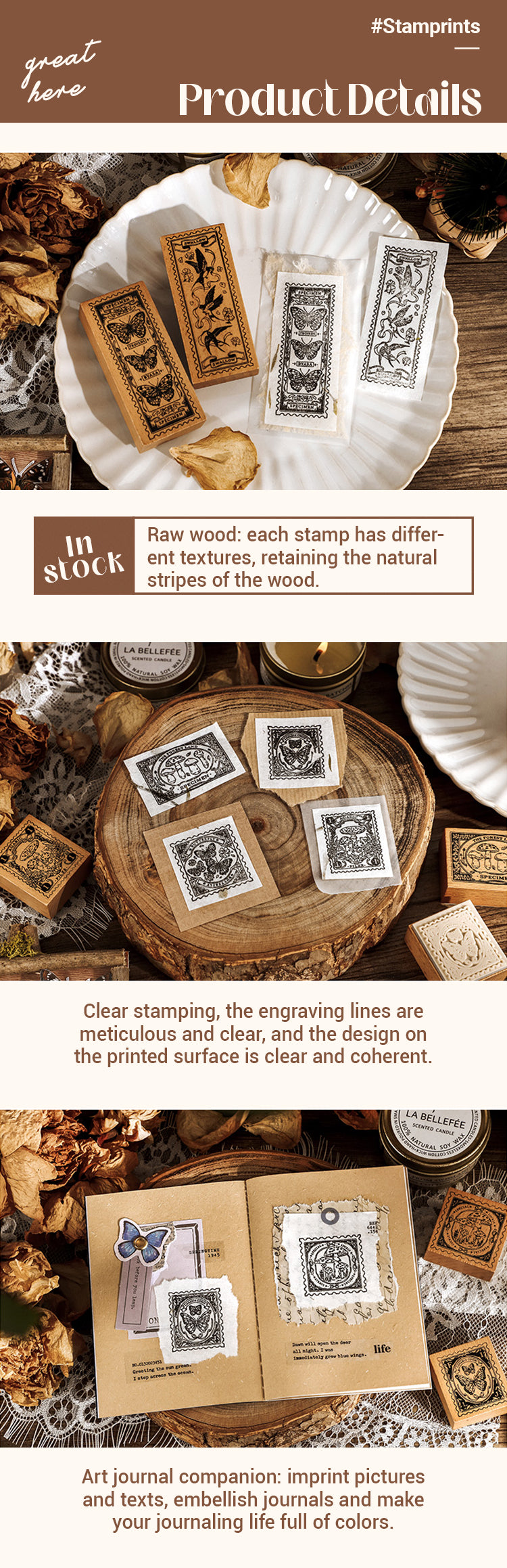 3Characteristics of Vintage Butterfly Wooden Rubber Stamp Set