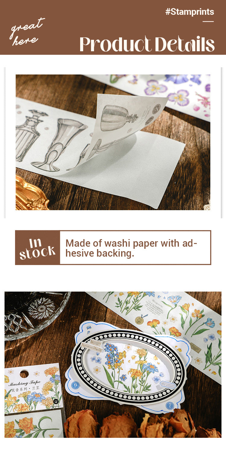 3Characteristics of Vintage Floral Plant Long Strip Washi Sticker