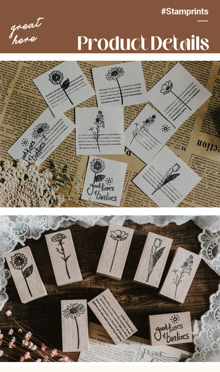 3Characteristics of Vintage Flower & Text Wooden Rubber Stamp1