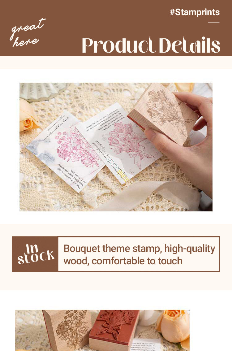 3Characteristics of Vintage Romantic Bouquet Wooden Rubber Stamp1