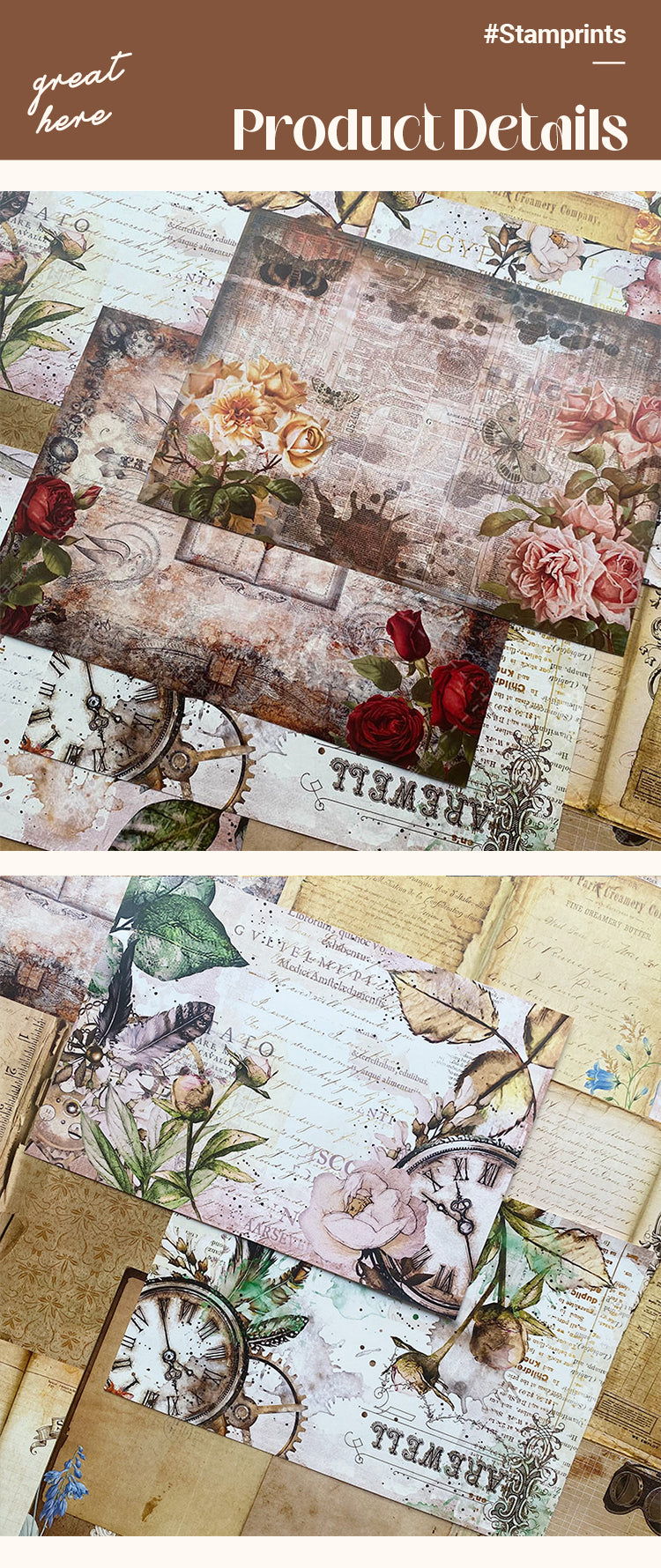 3Characteristics of Vintage Rose Art Journal Background Scrapbook Paper