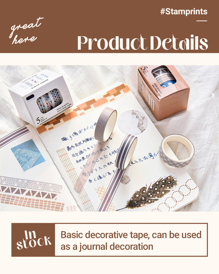 3Fresh Color Simple Pattern Boxed Decorative Tape Set