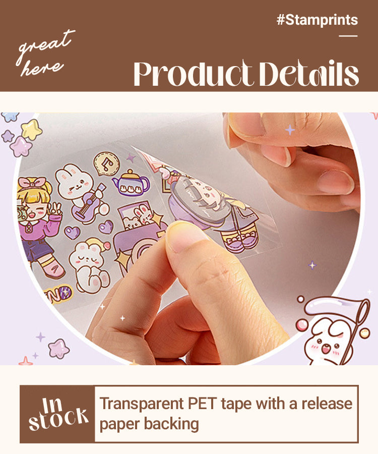 3Kawaii Cartoon Character Sweet Girl Boxed PET Tape Set1