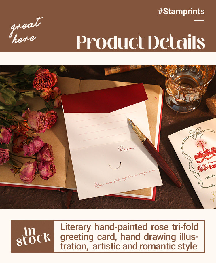 3Romantic Rose Illustrated Tri-Fold Greeting Card1