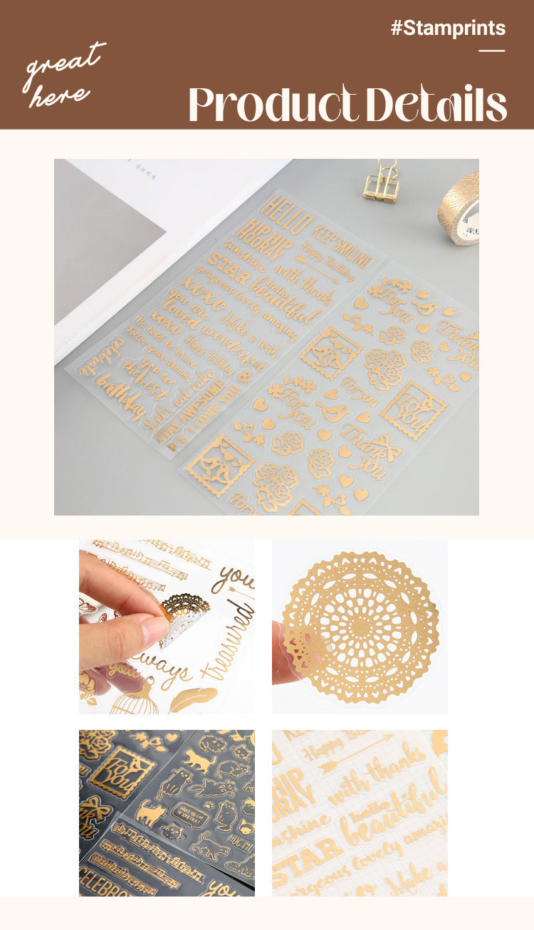 3Simple Hot Stamping Cat English Flower Sticker