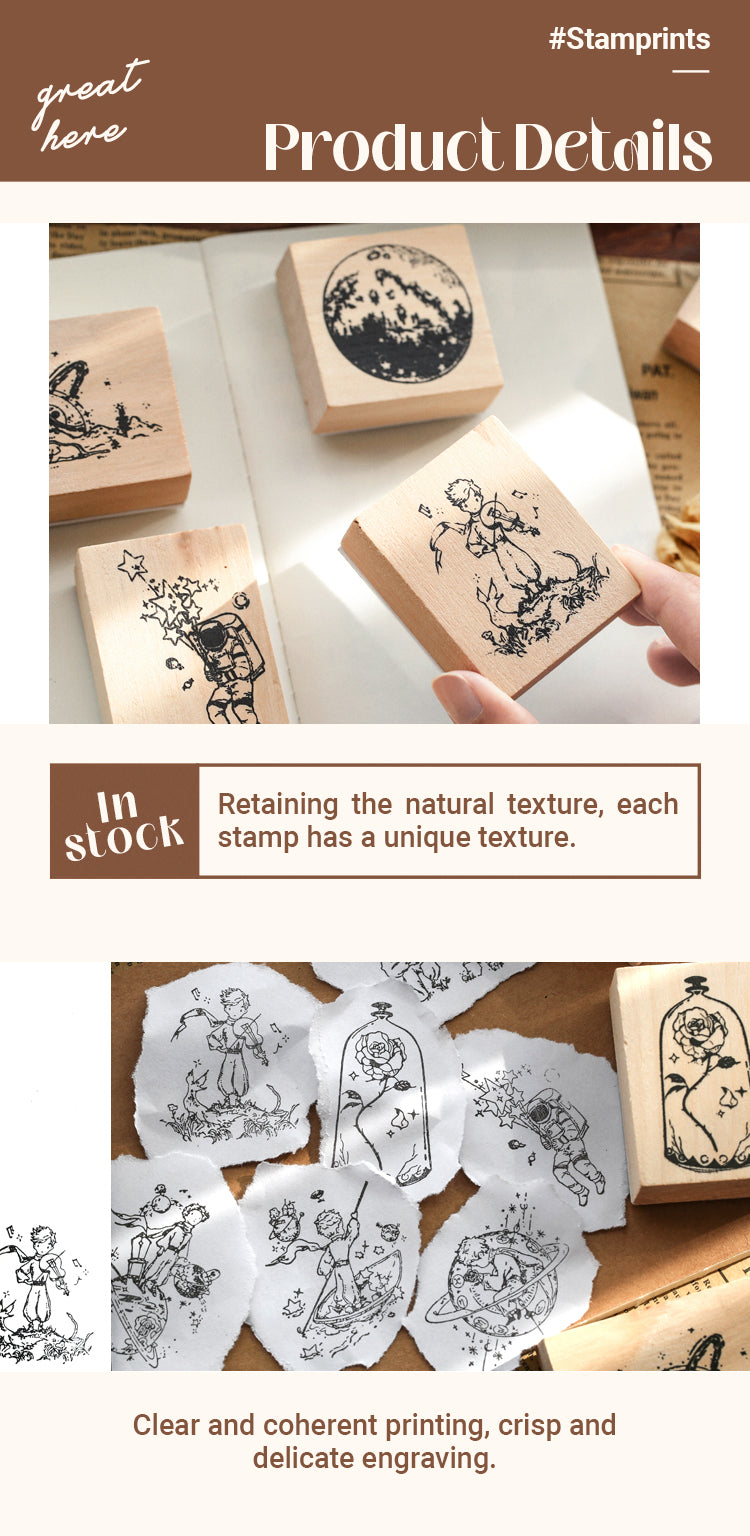 Dizdkizd 12 Pieces The Little Prince Rubber Stamp Set, Celestial Stamps  Tiny Wooden Decorative Stamp for Scrapbooking, Journaling, Letters, Arts  and