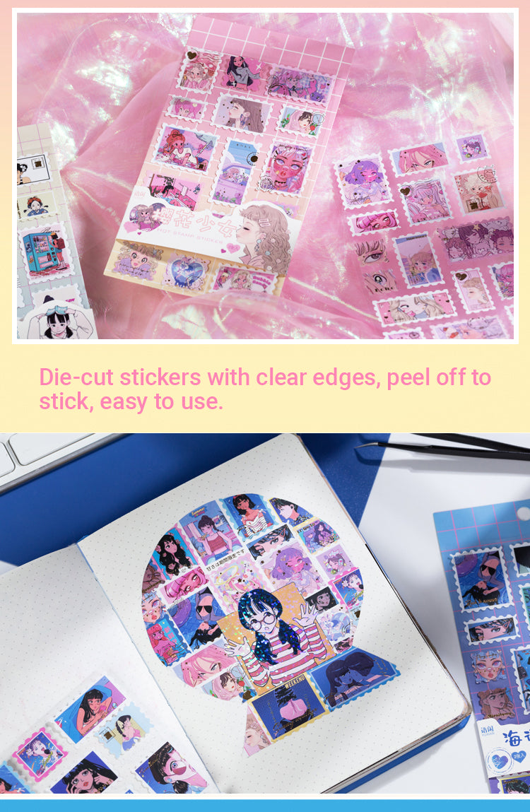 Characteristics of Modern Manga Girl Hot Stamping Sticker-2