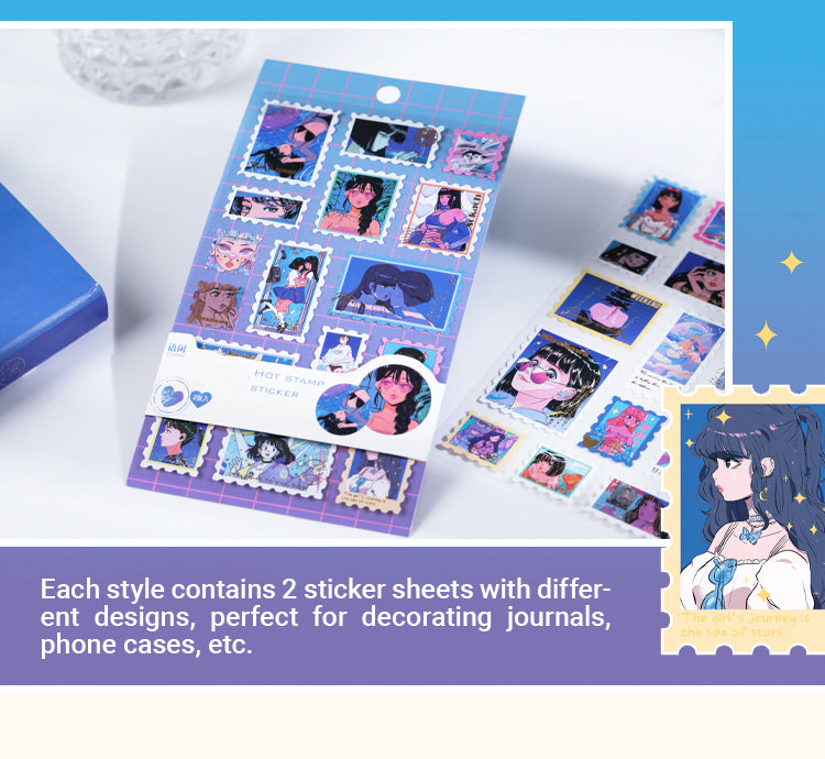 Characteristics of Modern Manga Girl Hot Stamping Sticker-3