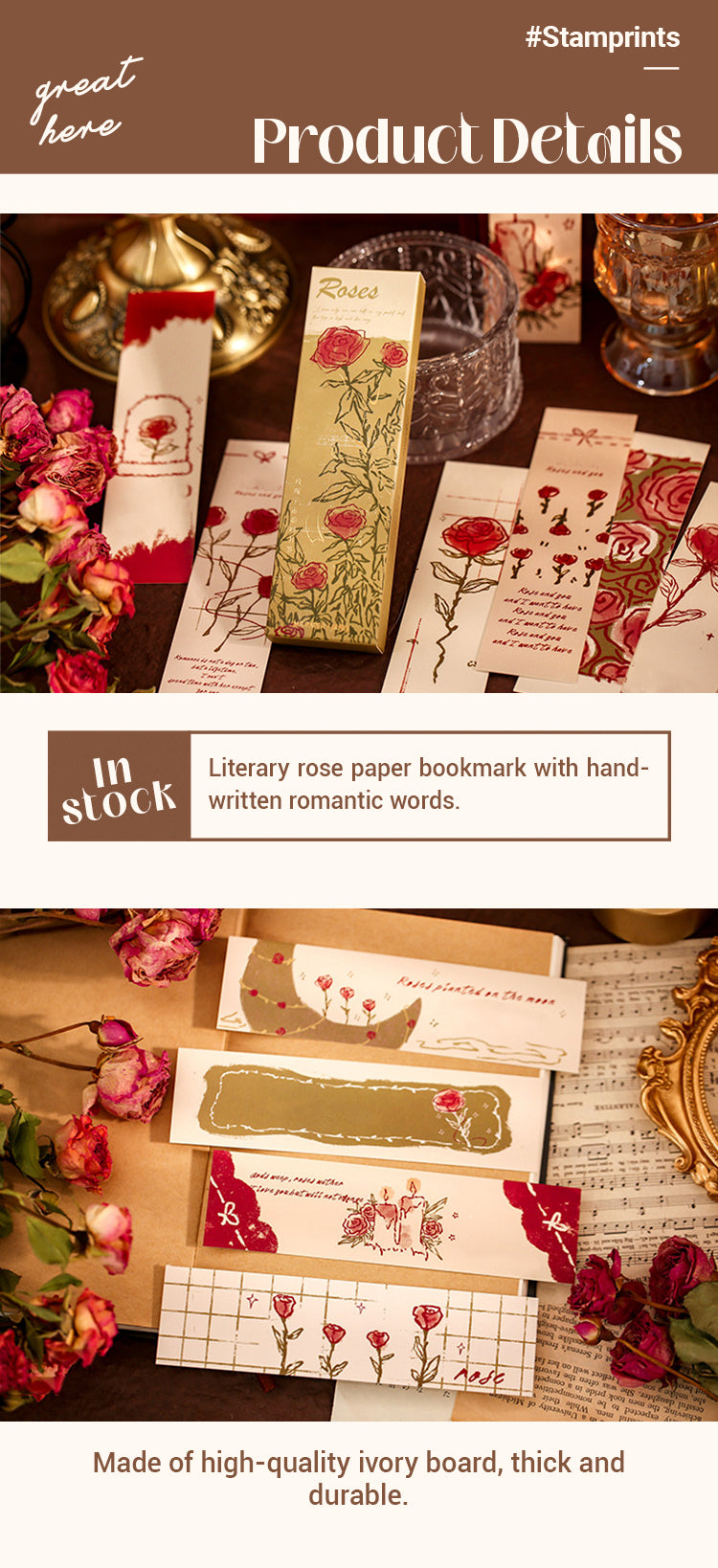  Universe of Roses Vintage Paper Bookmark Box Package Rose Illustration