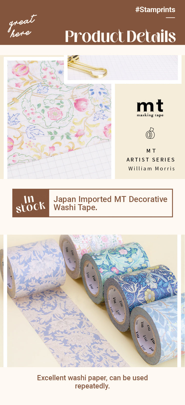 Characteristics of Japanese MT Vintage Floral Washi Tape Subpackage