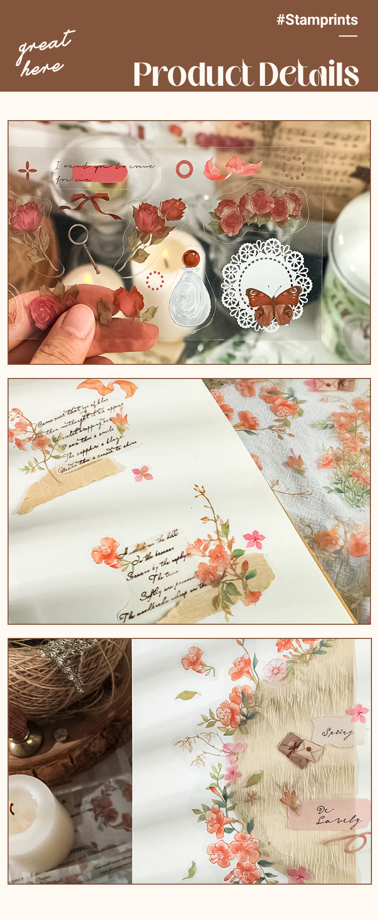 Details of Vintage Transparent Plant Floral PET Sticker