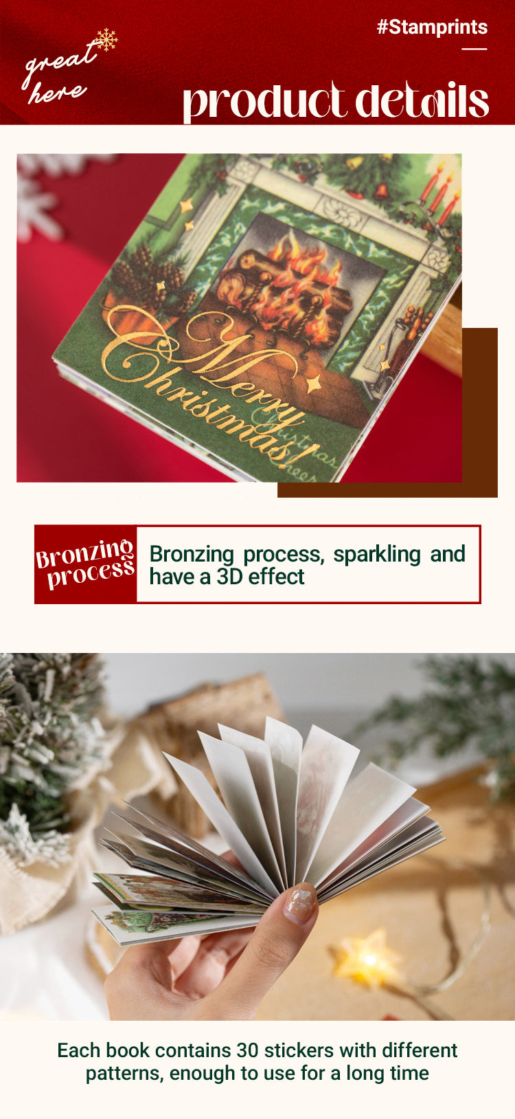 Characteristics of Vintage Christmas Celebration Bronzing Washi Sticker Book 1