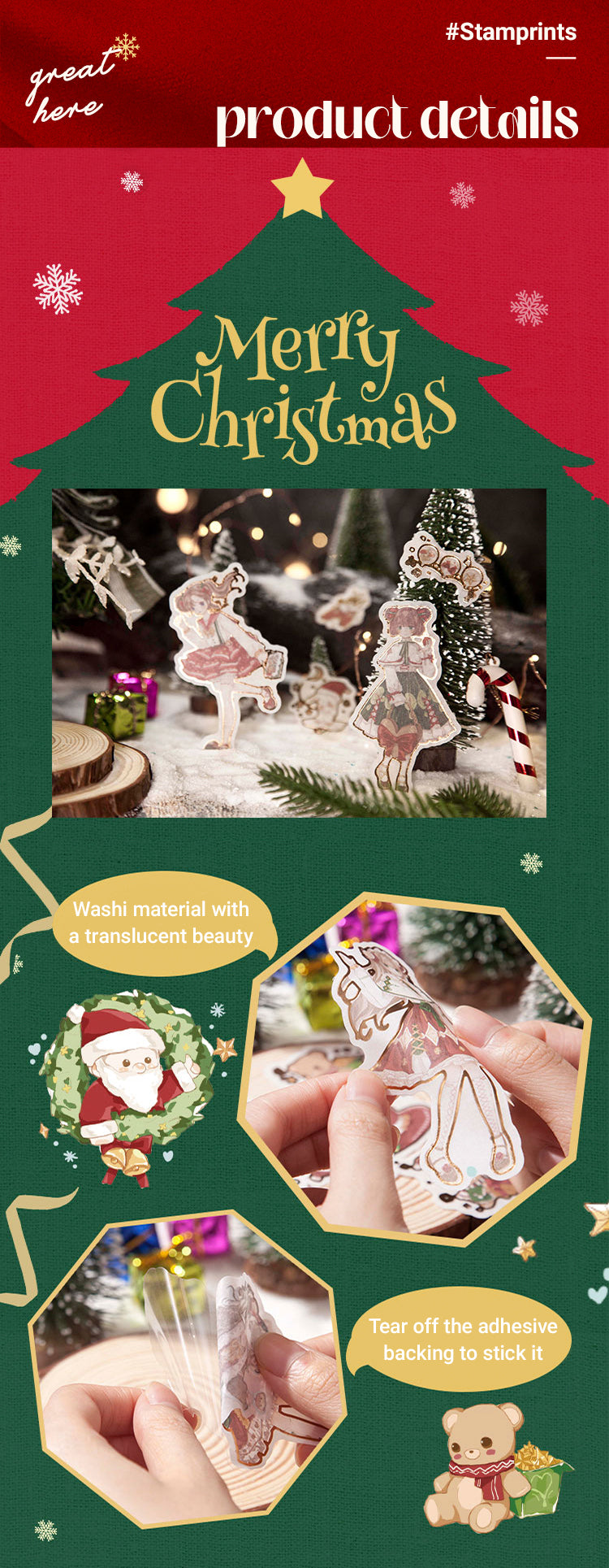 Characteristics of Cute Cartoon Christmas Bronzing Washi Sticker Pack 1