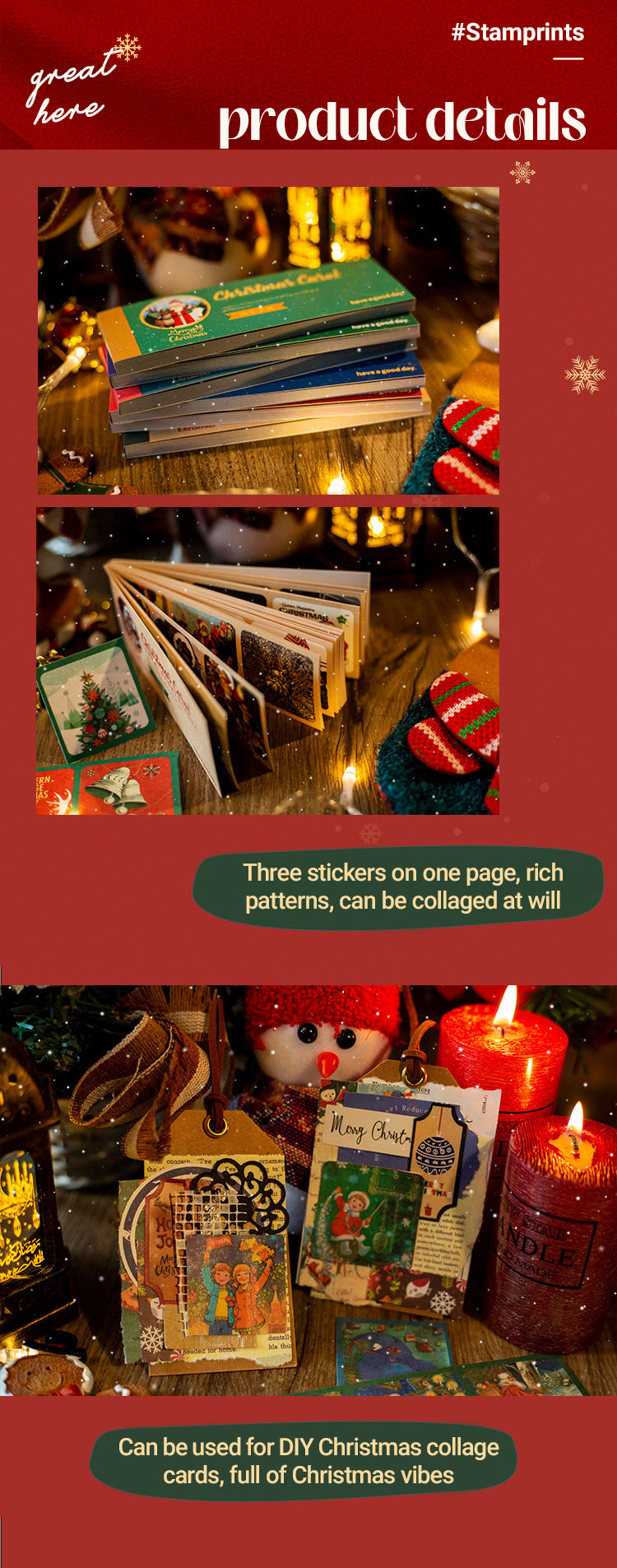 Characteristics of Vintage Christmas Carol Three-Grid Strip Sticker Book 1