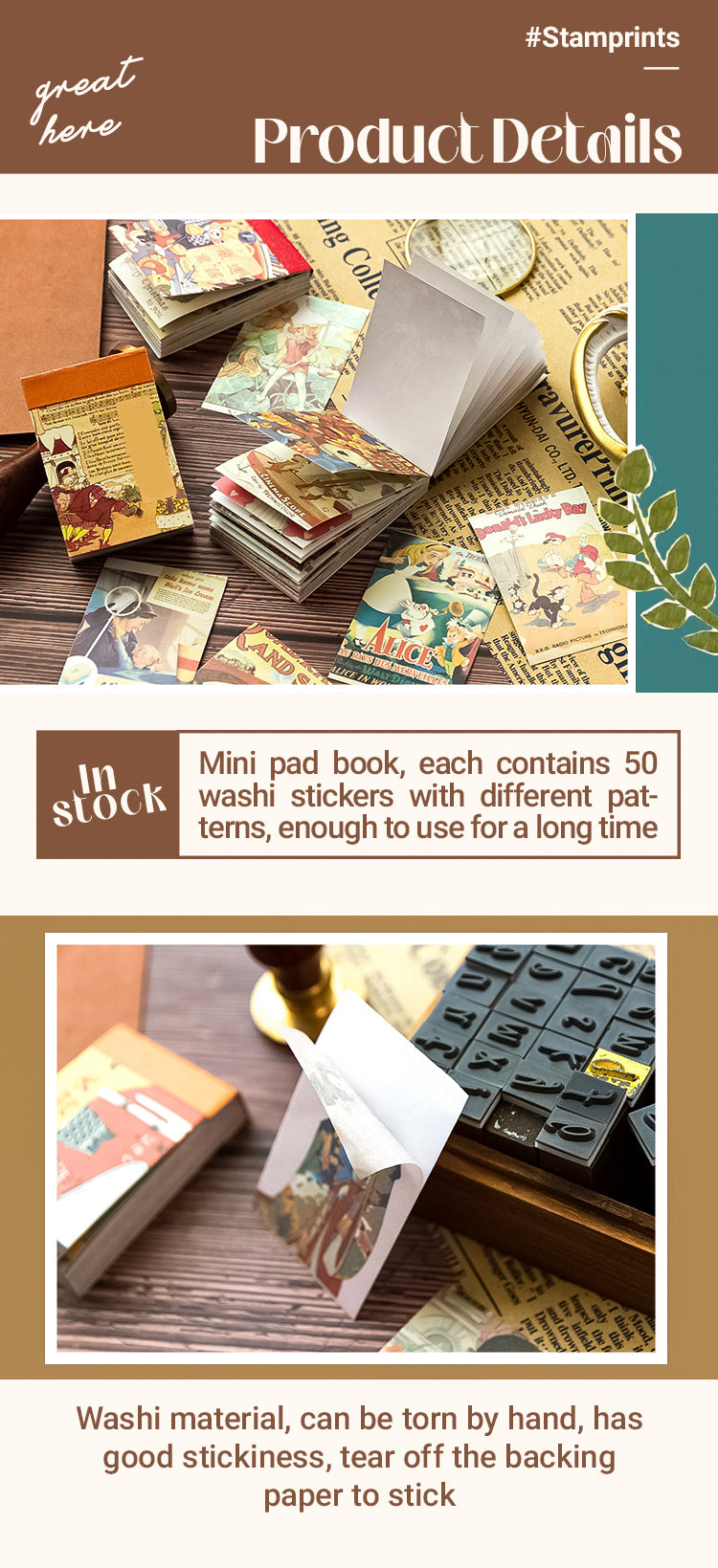 Creative Vintage Mini Washi Sticker Pad Book