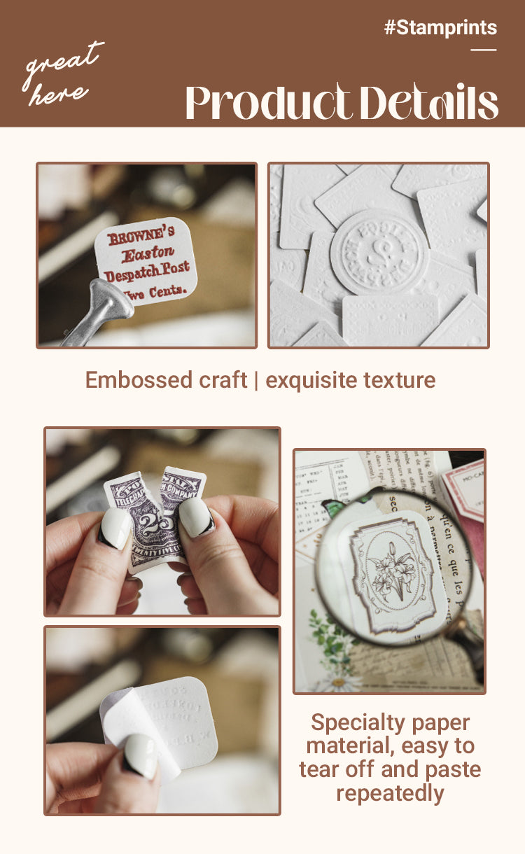 3 Vintage Imprinted Letterpress Botanical Stamp Label Stickers