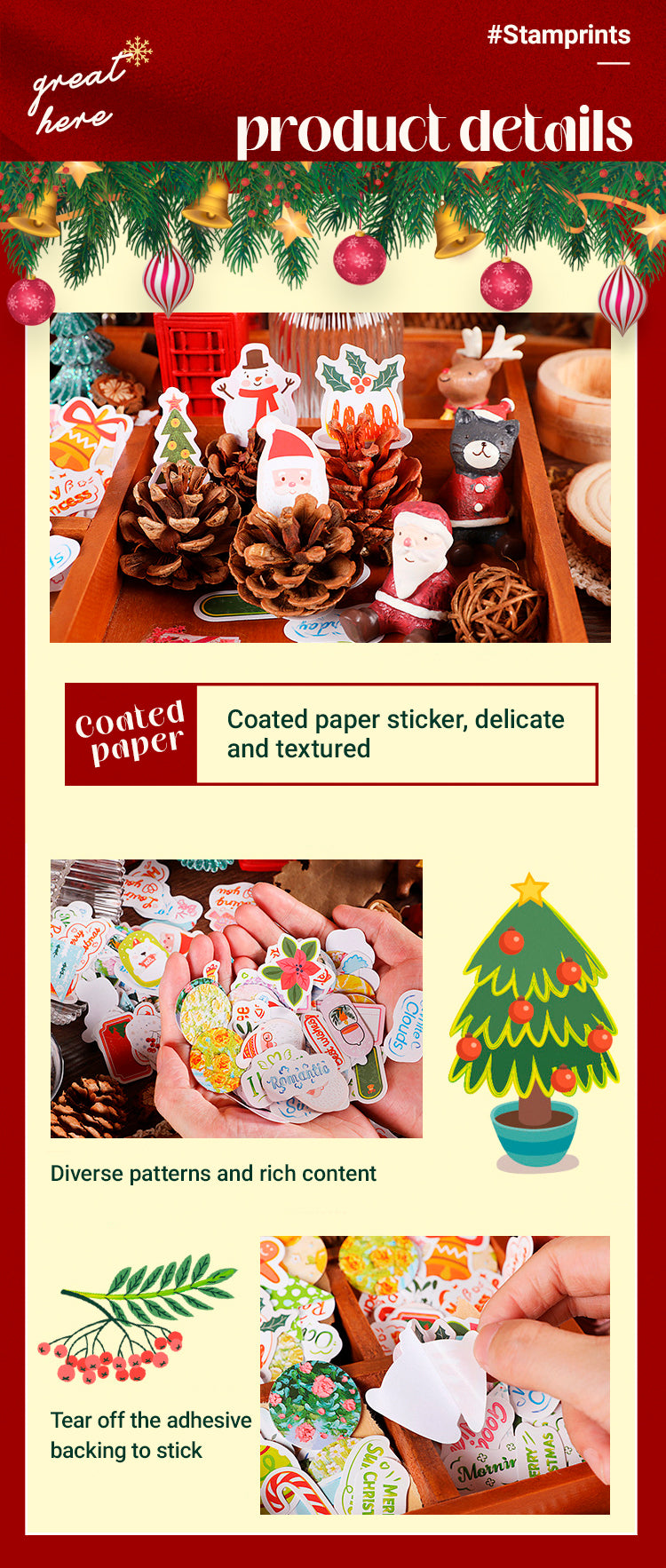 Characteristics of Cute Warm Christmas Oil Painting Journal Sticker