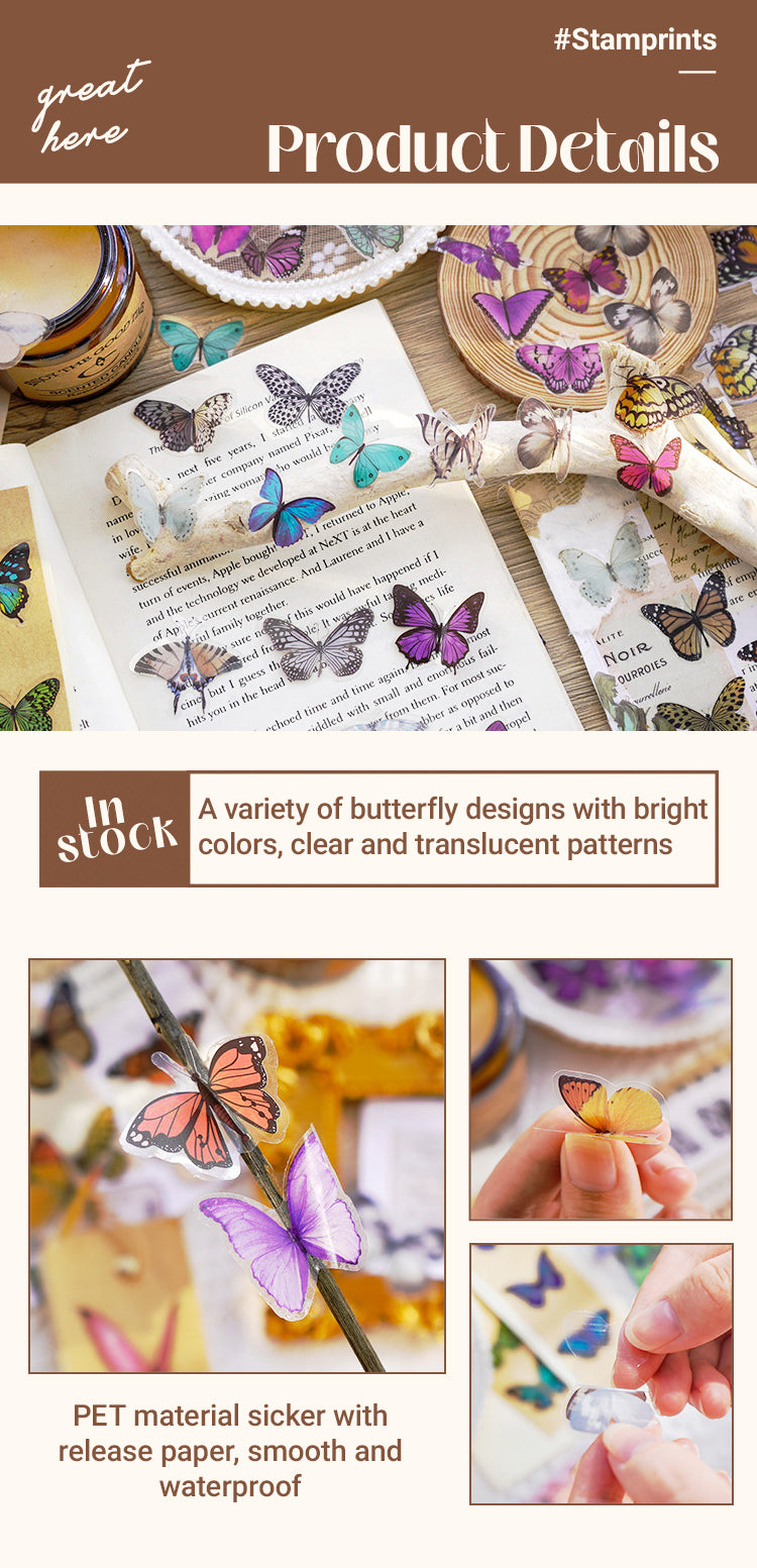 Characteristics of Vintage Butterfly Garden PET Sticker Pack