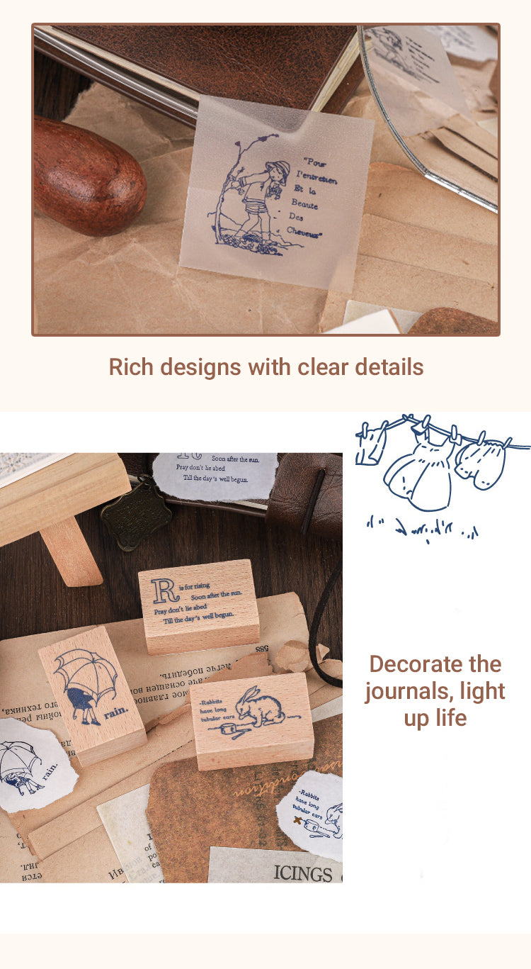 4Childhood Story Character Plant Text Wooden Rubber Stamp1