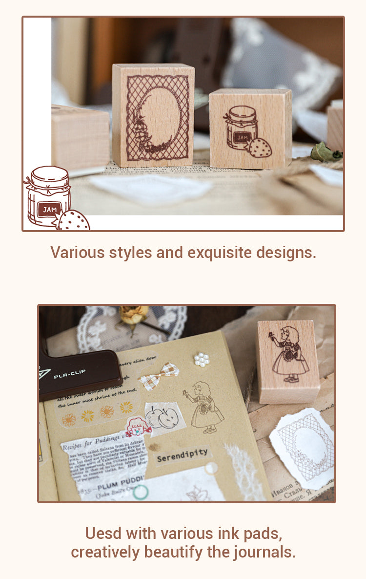 4Details of Cartoon Illustration Decorative Wooden Rubber Stamp